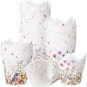Vesici 200 Counts Wildflower Tulip Cupcake Liners Wildflower Baby Shower Decorations Liners Tulip for Baking Cups for Spring Easter Bridal Shower Wedding Festival Party