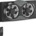 Comfort Zone 9-Inch Reversible Twin Window Fan with Remote Control  3-Speed Dual Blade Fan with Exhaust, Cooling & Circulate Modes, Expandable Width 23.5" to 37", Removable Bug Screen & Tabletop Feet (Black)