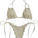 ZAFUL Womens Printed Triangle Bikinis 2 Piece Halter Bikini Sets High Cut Bathing Suit Side Tie Swimsuits, Small 
