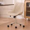 YOUNIKE Faux Leather Office Desk Chair Comfy Vanity Chair Armless Cream, Base Same Color