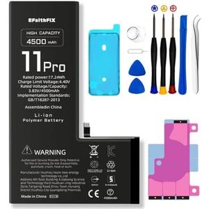 EFAITHFIX 4500mAh Upgraded Replacement Battery Compatible with iPhone 11 PRO, High Capacity New 0 Cycle A+ Battery Replacement for iPhone 11 PRO, Model A2160 A2217 A2215 with Complete Repair Tool Kit