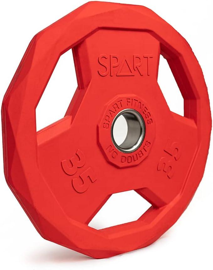 SPART Color Coded Weight Plate 2-Inch Rubber Coated Olympic Grip Plate for Barbell, Solid Cast Iron Weight Plates for Strength Training, Weightlifting, Crossfit, Home Gym, 35LB, Pink, 1 Piece