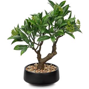 Artificial Bonsai Tree, Small Bay Laurel Bonsai Tree 13" Indoor Bonsai Tree Fake Potted Plant Decorative Fake Desk Plant Decor with Ceramic Pot for Home Office Living Room Bedroom Bathroom Table Shelf