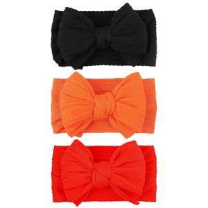LemonSpce Handmade Halloween Thanksgiving Baby Bows for baby girls Stretchy Nylon Hair Bands Hair Accessories with Orange Headbands Bows for Newborn Baby Girls Infant Toddlers Kids Bow (Orange Black)