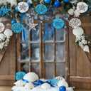 12 Pcs Wooden Coastal Christmas Decor Hanging Ornaments Starfish for Christmas Tree, Beach Christmas Ornaments Seashells Sanddollar for Nautical Xmas Tree Fireplace Home Decoration (White  Blue)