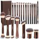 MAANGE 20 Pcs Makeup Brushes with Gift Box, Double-End Multi-functional Makeup Brushes for Blending Liquid Powder Concealer Cream Blush Buffe, CoffeeBrown