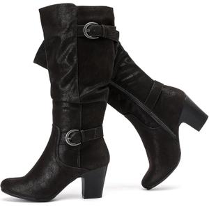 Knee High Boots for Women Slouchy Chunky Heel Long Boots Pointed Toe Comfort and Fashion Fall Winter Woman Boot. (6.5, Black Zpu 301)