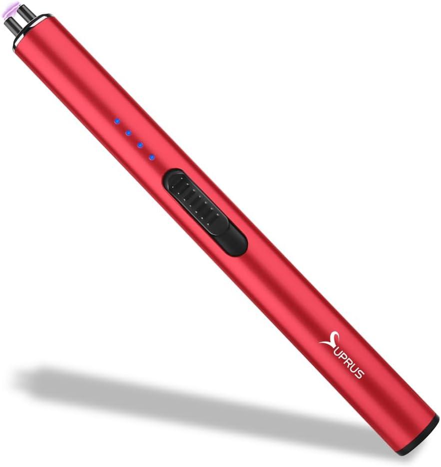 SUPRUS Electric Arc Windproof Flameless USB Rechargeable Lighter with Safety Lock for Candle (Red) (Pack of 1)
