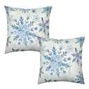Wnoesat Set of 2 Winter Snowflake Pillow Covers Blue Christmas Decorative Throw Pillow Cases 16x16 Inch Farmhouse Xmas Holiday Outdoor Cotton Linen Pillowcase for Living Room Couch Sofa Decor