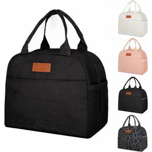 Goloni Insulated Lunch box for Women Men,10L Large Capacity Leakproof Lunch Tote, Lightweight Reusable Lunch Bag with 3 Pockets for Work, Office, Travel, Picnic (Black)