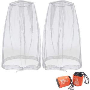 Benvo Mosquito Head Net Mesh, Face Neck Fly Netting Hood from Bugs Gnats Noseeums Screen Net for Any Outdoor Lover- with Carry Bags Fits Most Sizes of Hats Caps (2pcs, Light Grey, Updated Big Net)