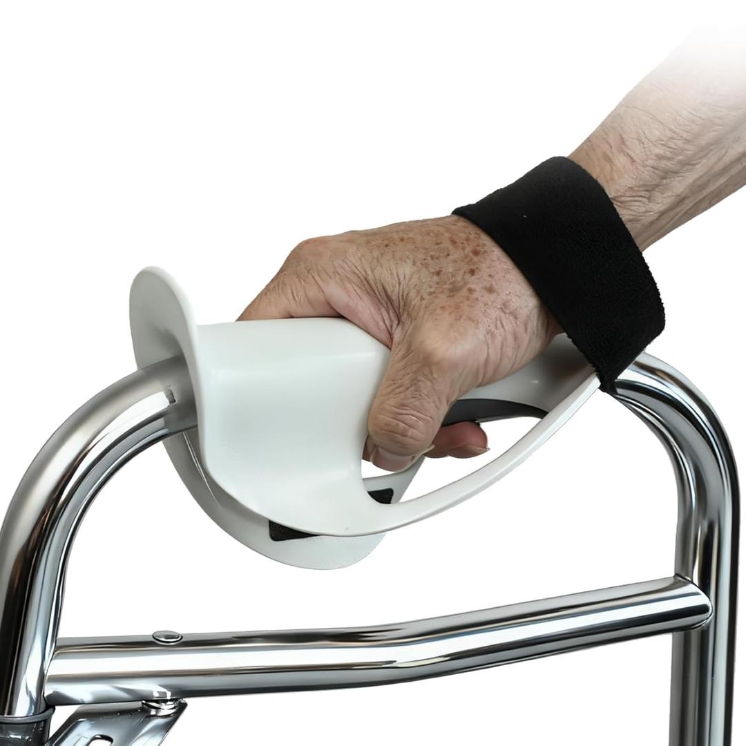 Left Hand Walker Splint with Two Securing Straps, Cushioned Walker Padding for Comfortable Grip, Hand Brace Splint for Seniors, Rehab and Elderly Rollator and Limited Hand Mobility Users (Medium, White)