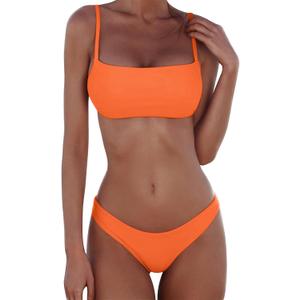 meioro Bikini Set Swimsuits for Women Low Waisted Two Piece Swimwear with Brazilian Push up Top Cheeky Bottom Bathing Suits (Medium, Orange)