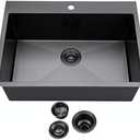 SHACO 33x22 Black Drop In Kitchen Sink, 33 Inch Large Top Mount Gunmetal Black Farmhouse Sink, Single Bowl Basin 16 Gauge SUS304 Stainless Steel Wet Bar Prep Sink