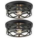VONLUCE Flush Mount Ceiling Lights, 2-Light Hallway Ceiling Lighting Fixtures, 11 inch Farmhouse Metal Cage Ceiling Lights for Entryway Kitchen, Adjustable Lamp Holders, ETL, 2 pcs, Black