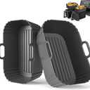 Silicone Air Fryer Liners 2 Pack, Reusable Compatible for Ninja Foodi DZ201, DZ401, DZ550, DZ302, COSORI 9QT, Chefman, Instant, and 6-in-1 8-10QT Dual Baskets (Black)