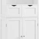 Iwell Tall Bathroom Cabinet, Storage Cabinet with 2 Drawers & Adjustable Shelves, Bathroom Storage Cabinet for Living Room, Dining Room, Entryway, White