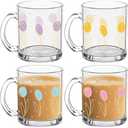 4 Pcs Fall Floral Coffee Mugs 12 oz Flower Glass Cups with Handle Thanksgiving Floral Coffee Cup Autumn Mug Sweet Fall Gifts Drinking Containers for Harvest Holiday Party
