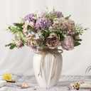 Peonies Artificial Flowers in Vase, Fake Hydrangea Silk Peony Flower Bouquet with Vase Faux Flowers Arrangement Decor Home Table Dining Room (Purple)