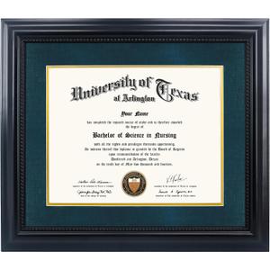 11x14 Diploma Degree Frame with Navy Mat or Display 15x18 Certificates without Mat,Solid Wood,Black Finish with Intricate Black Rope Detail,UV Protection Acrylic
