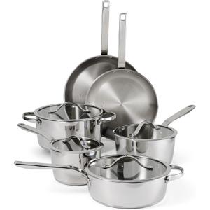 Tramontina Tempo Tri-Ply Base Stainless Steel 10-Piece Cookware Set with Glass Lids, Pots and Pans Kitchen Set, Induction-Ready, Oven-Safe, Dishwasher-Safe