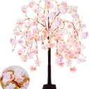 4FT Cherry Blossom Tree with 360 LED Fairy Lights Artificial Lighted Tree with 8 Lighting Modes Light Up Pink Tree with Faux Flowers for Spring Wedding Party Indoor Outdoor Decor