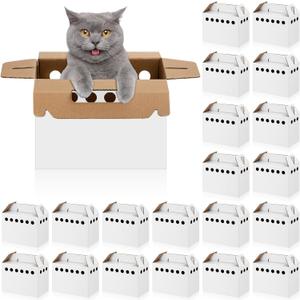 Tenceur 20 Pack Cardboard Pet Carrier Disposable Small Animal Carrier White Puppy Cat Transport Carrier Box for Chicken Hamsters Gerbils Birds Reptiles, 11 x 6 x 8 Inches
