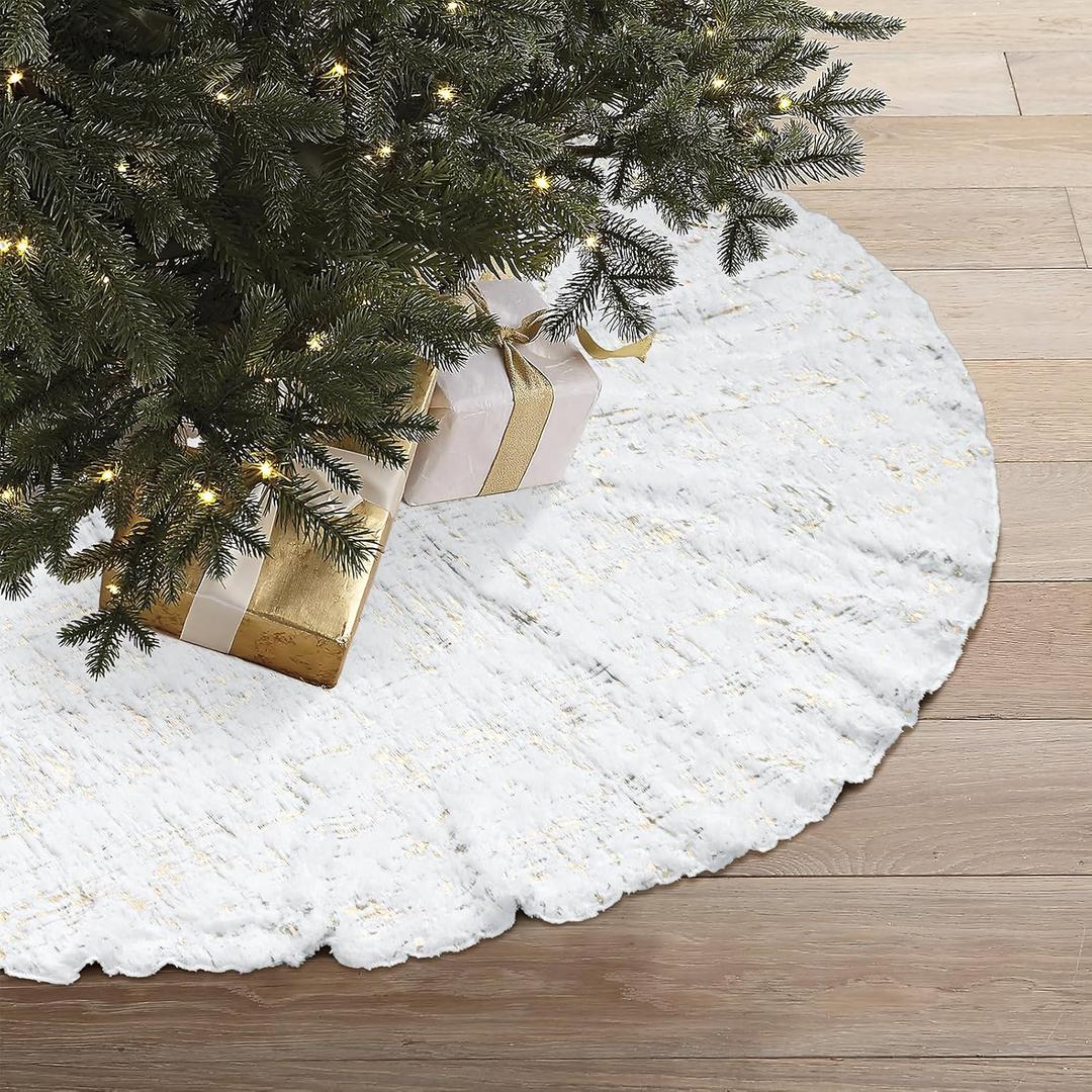39 Inch Christmas Tree Skirt Large White Plush Tree Skirt for Holiday Party Gold Xmas Christmas Tree Decorations Christmas Tree Mat