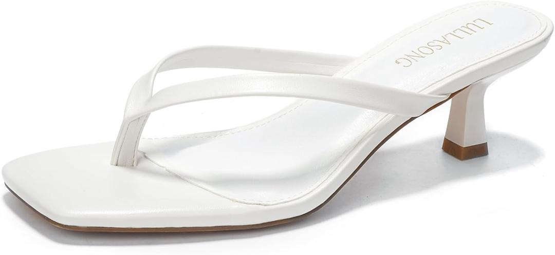 Women's Kitten Heels Sandals Square Open Toe Flip Flop Heels 1.8-2 Inch Heeled Sandals for Women (7, White)
