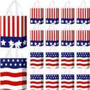Locmeo 24 Pcs 4th of July Patriotic Party Favor Bags with Handles Reusable Non Woven American Flag Goodie Bags Independence Day Gift Bag for Girl Boy Birthday Memorial Party Supplies, 8 x 4 x 10 Inch