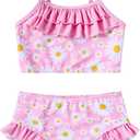 Little Girls Two Piece Mermaid Bikini Set Ruffle Adjustable Summer Beach Bathing Swimsuit 3-7 Years for Kids (Daisy Floral)