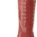 Rivalran Cowboy Boots for Women - Knee High Pointed Toe Chunky Heel Pull On Zipper Western Cowgirl Boots, Retro Country Vintage Fashion Tall Boots (Red) US 9.5