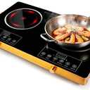 Electric Countertop Double Burner, 7000W Ceramic Cooktop with Crystal Glass Hot Plate & Stay Cool Handles, 12 Level Temperature Control, LED Display, Touch Control, Cooking Stove for Home Camping RV