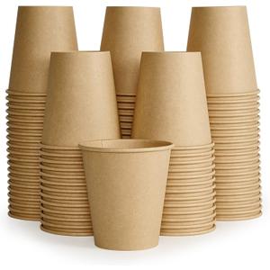 LITOPAK 100 Pack 10 oz Kraft Paper Coffee Cups for Water, Juice, and Tea, Disposable Hot Coffee Cups for Home, Restaurant, Store, and Cafe