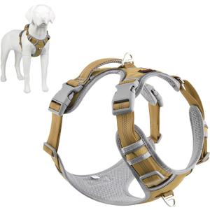Plutus Pet No Pull Dog Harness, Release at Neck, Reflective Adjustable Dog Vest Harness, Easy Control Handle for Walking, for Small Medium Large Dogs, Khaki, Small