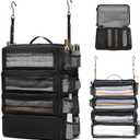 ToMiss Hanging Suitcase Organizer, Travel Essentials Carry-on Collapsible Packing Cubes for Travel, Stow-N-Go Portable Hanging Closet Organizer Shelves Luggage Bag, Medium, Black