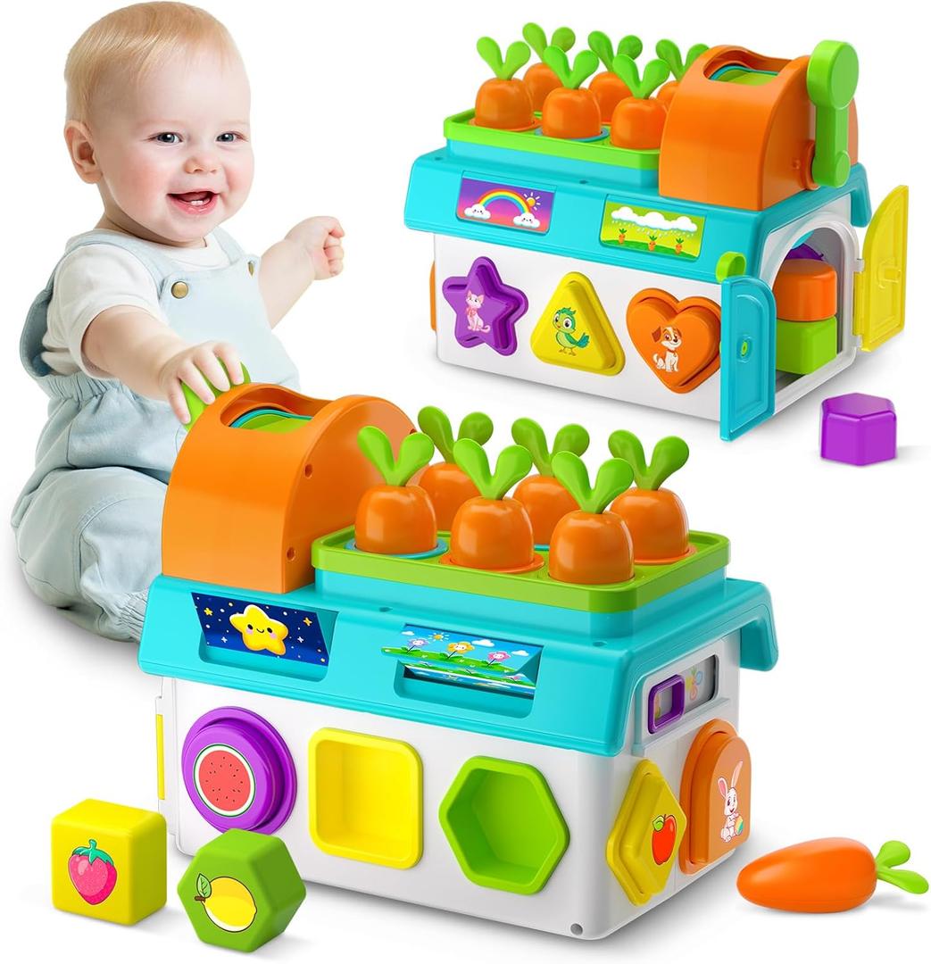 Montessori Toys for 1-2 Year Old Boys Girls, 1st First Birthday Gift for One Year Old, Baby 12-18 Month Educational Shape Matching Game w/ Lights & Sound, Fine Motor Learning Toys for Toddlers 1-3 (Blue)