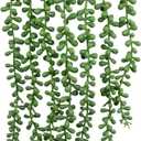 LOYWREE Fake Plants Indoor Artificial String of Pearls Plant in Black Pots, Realistic Green Faux Succulent Hanging Plants for Shelf Decor Desk Home Garden Decorations (1Pack)