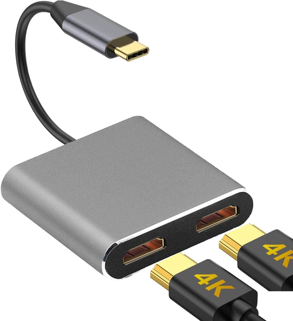 USB C to Dual HDMI Adapter for 2 Monitors, Type C to HDMI Adapter 4K@60hz Display for MacBook Air/Pro, Laptop, Dell XPS, Chromebook and More