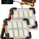 2 Pack 120W Solar Rechargeable Work Light, 144 LED 10000LM Led Work Light with 4 Modes, Portable Flood Light with Stand, IP66 Waterproof Outdoor Working Light for Emergency Mechanic Camping Repair