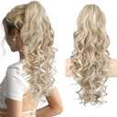 REECHO Ponytail Extension, 20” Claw Clip Ponytail Extension Curly Clip in Ponytail Long Pony Tails Hair Extensions for Women Fluffy Natural Looking Synthetic Hairpiece, Medium Blonde with Highlights