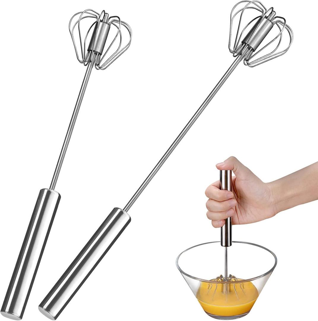 Egg Whisk, 2 Pack Stainless Steel Home Kitchen Tool, Hand Easy Whisk Egg Beater Manual Mixer Blender for Whisking, Beating & Stirring (14 Inch and 10 Inch)