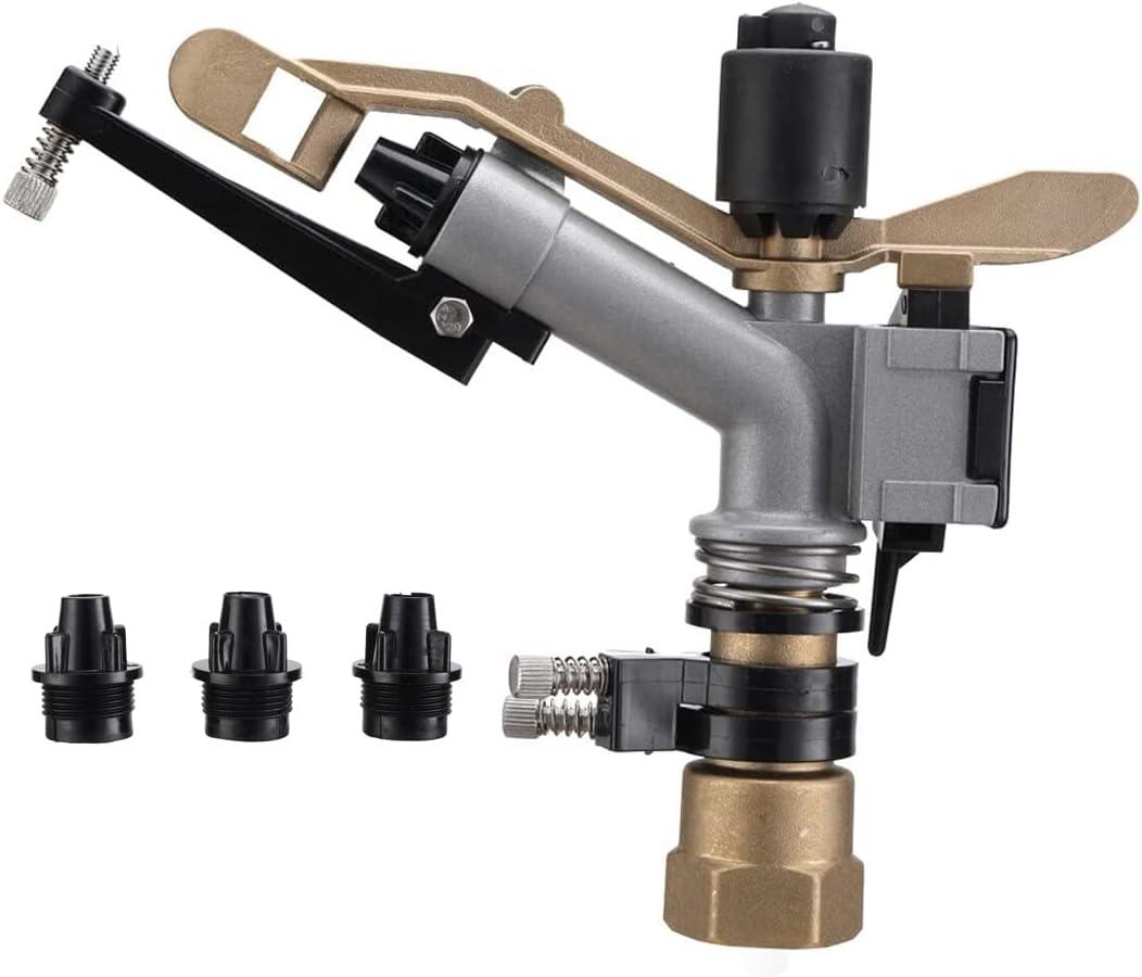 1" Agriculture Farm Irrigation Sprinkler Lawn Sprinkler Irrigation Spray Gun Large-Area Watering Spray 360 Rotary Farm Lawn Garden Irrigation Female Thread Aluminum Alloy with Nozzle Set, Gold Silver