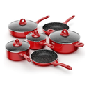 Induction Cookware Pots and Pans Set 10 Piece, BEZIA Dishwasher Safe Nonstick Cooking Pans, Stay-Cool Bakelite Handle, Scratch Resistant Kitchen Sets with Frying Pans, Saucepans & Stockpot (Red)