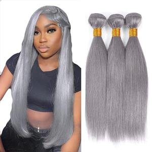 Grey Bundles Straight Bundles Human Hair 22 24 26 Inch Unprocessed Brazilian Virgin Weave Hairs Gray 1 and 1 Red Bundle 50 Gram Per Bundle Human Hair Extensions