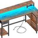 SUPERJARE 53 inch Reversible L Shaped Desk with LED Lights & Power Outlets, Computer Desk with Shelves & Monitor Stand, Gaming Desk with Drawer, Home Office Desk Corner Desk, Rustic Brown