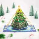 2 x Christmas Tree Pop Up Card, Merry Christmas, Pine Tree, Snowflakes, Balls, Snow, Light, 3D Greeting Card, Gift for Xmas, 5x7 - Includes Envelope And Message Note