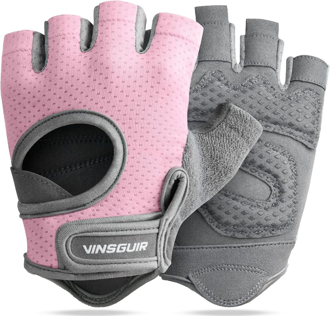 VINSGUIR Workout Gloves for Women and Men, Breathable Weight Lifting Gloves for Gym Exercise, Fitness, Training, and Cycling, with Excellent Grip and Cushion Pads (Medium, Pink)