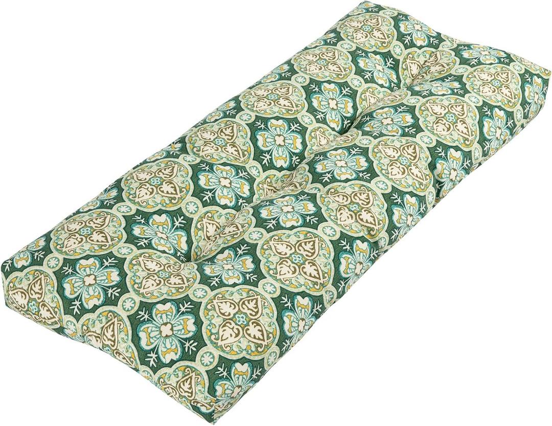 Indoor Outdoor Bench Cushion 45 x 18 Inch, Non-Slip Water Resistant Long Seat Pads, Tufted Loveseat Cushion for Patio Garden Furniture, Swing, Settee, Window, Wicker, Front Porch(Green Medal)