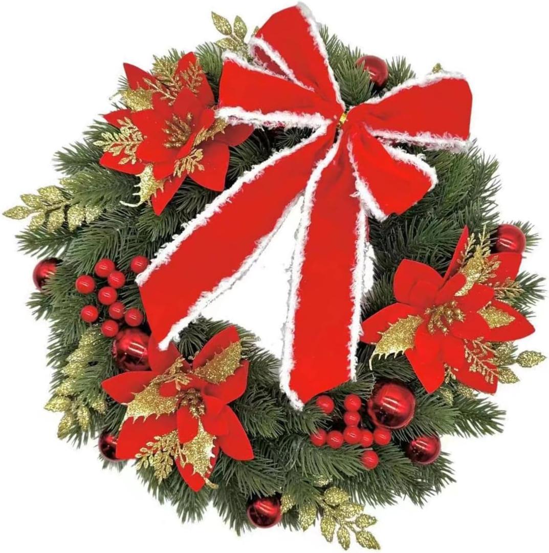 Lighted Christmas Wreath Decorations 33CM Illuminated Festival Wreath Hanging Ornament with LED Light for Door Mantels Glowing Christmas Wreath, Pack of 6 